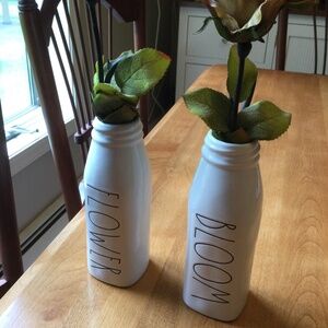 2 Rae Dunn Ceramic Vases w/ flowers.